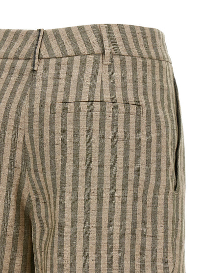 Brunello Cucinelli Women's Linen & Polyamide Bermuda Shorts - Bicolour Green Patterned Striped