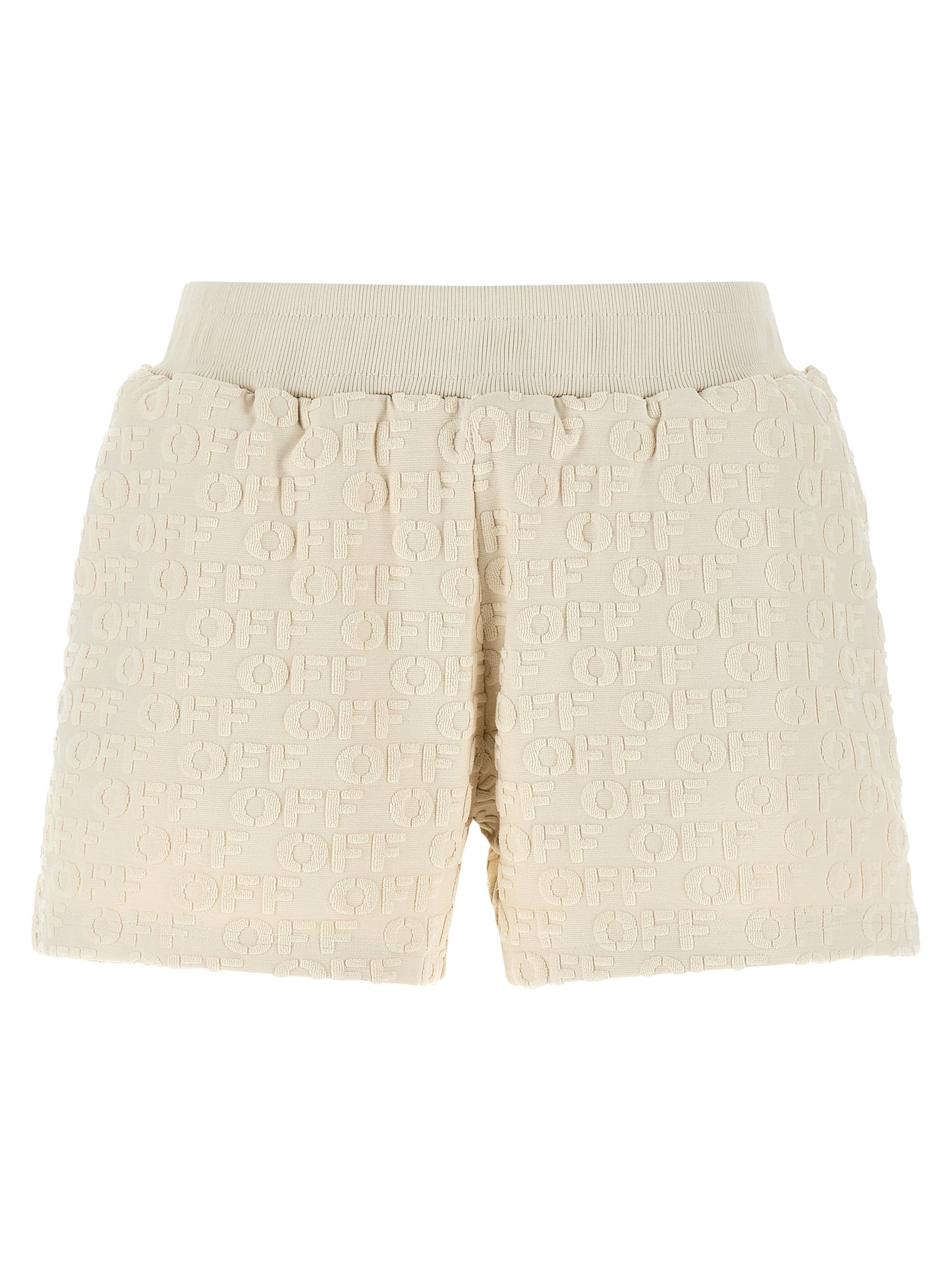 Bermuda Shorts by Off-White for women in cotton terry cloth beige & white showcases a on trend silhouette, featuring a tailored relaxed-fit with a classic short and sophisticated for a on trend finish.