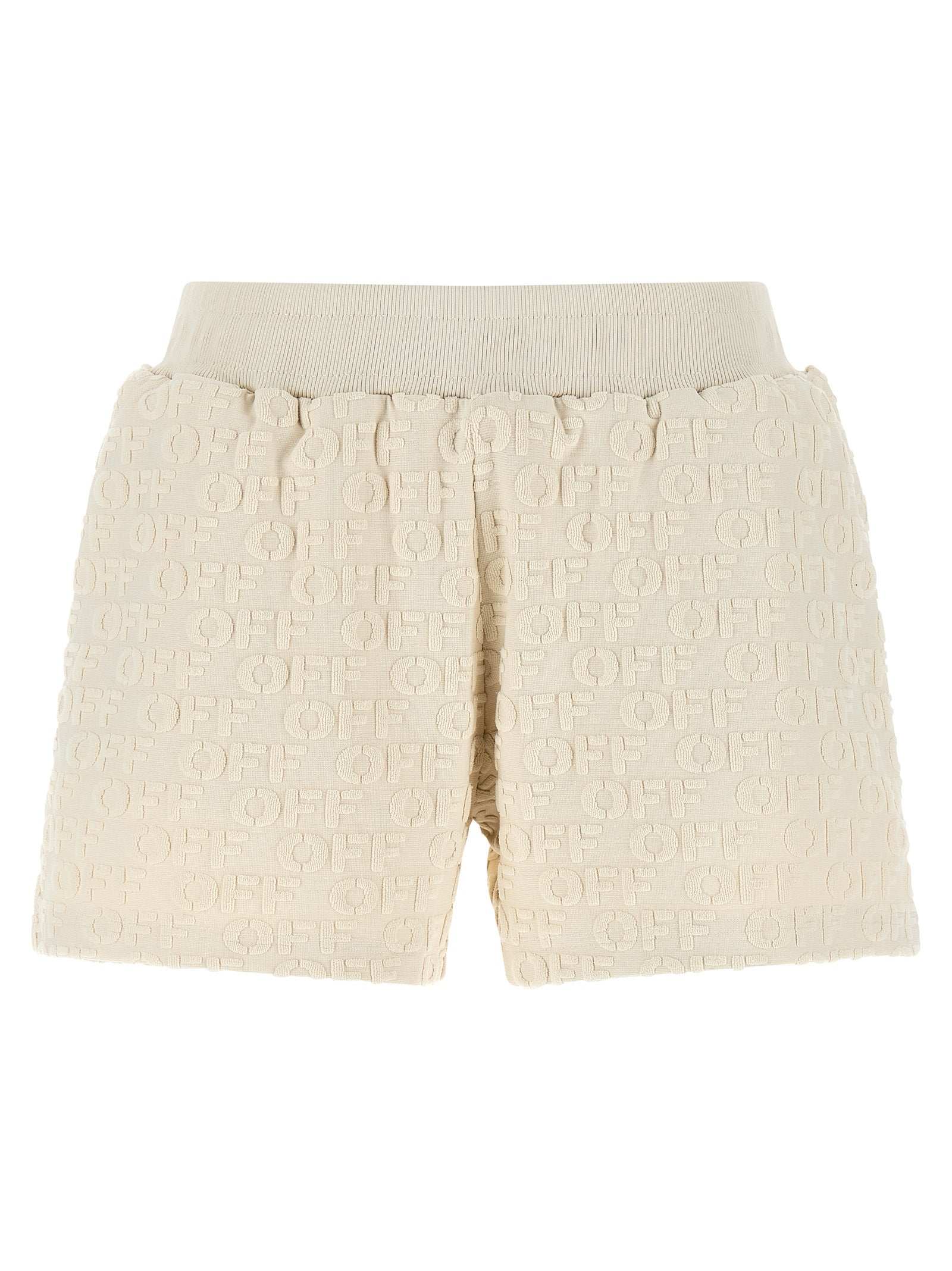 Bermuda Shorts by Off-White for women in cotton terry cloth beige & white showcases a on trend silhouette, featuring a tailored relaxed-fit with a classic short and sophisticated for a on trend finish.