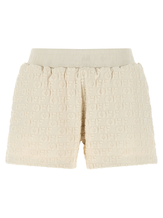 Bermuda Shorts by Off-White for women in cotton terry cloth beige & white showcases a on trend silhouette, featuring a tailored relaxed-fit with a classic short and sophisticated for a on trend finish.