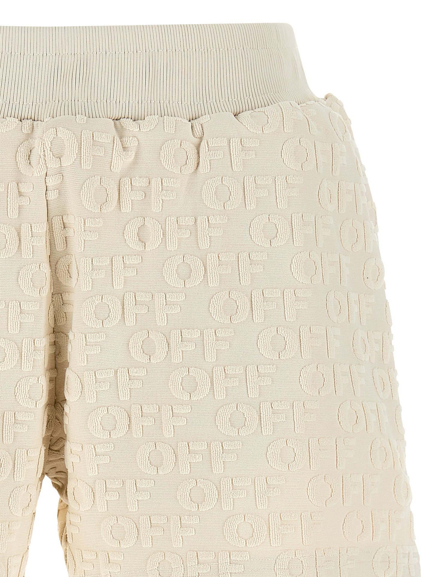 Bermuda Shorts by Off-White for women in cotton terry cloth beige & white features a sartorial silhouette, showcasing a sartorial relaxed-fit and short with a sophisticated for a sartorial look.