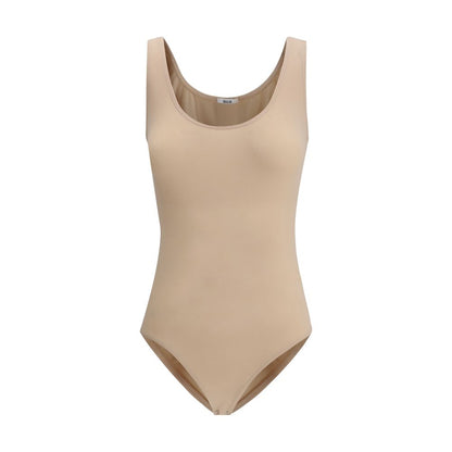 Bodysuit by Wolford for women in polyamide velvet beige features an exquisite silhouette with a refined round neckline and exquisite sleeveless detailing.