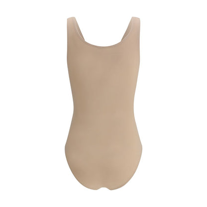 Bodysuit by Wolford for women in polyamide velvet beige showcases a flawless silhouette, elegantly defined by a refined round neckline and for a flawless and polished finish.