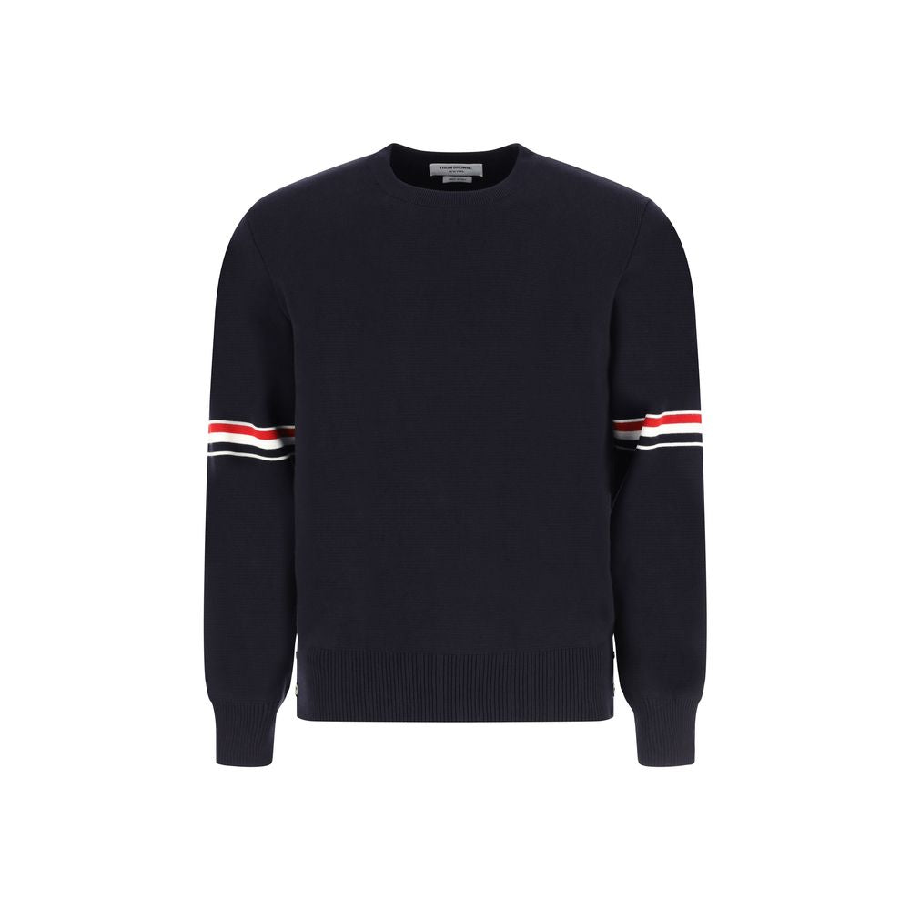 Sweatshirt by Thom Browne for men in cotton blue & striped features an magnificent silhouette, showcasing a sophisticated crew neckline and detail for a truly magnificent finish.