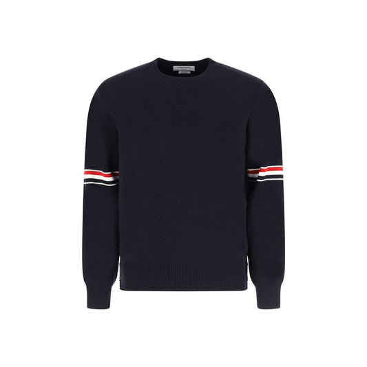 Sweatshirt by Thom Browne for men in cotton blue & striped features an magnificent silhouette, showcasing a sophisticated crew neckline and detail for a truly magnificent finish.