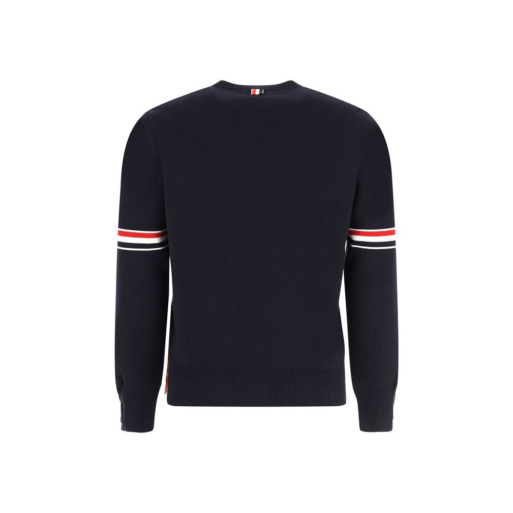 Sweatshirt by Thom Browne for men in cotton blue & striped features a unrivaled silhouette with a refined crew neckline and unrivaled detailing for a sophisticated look.