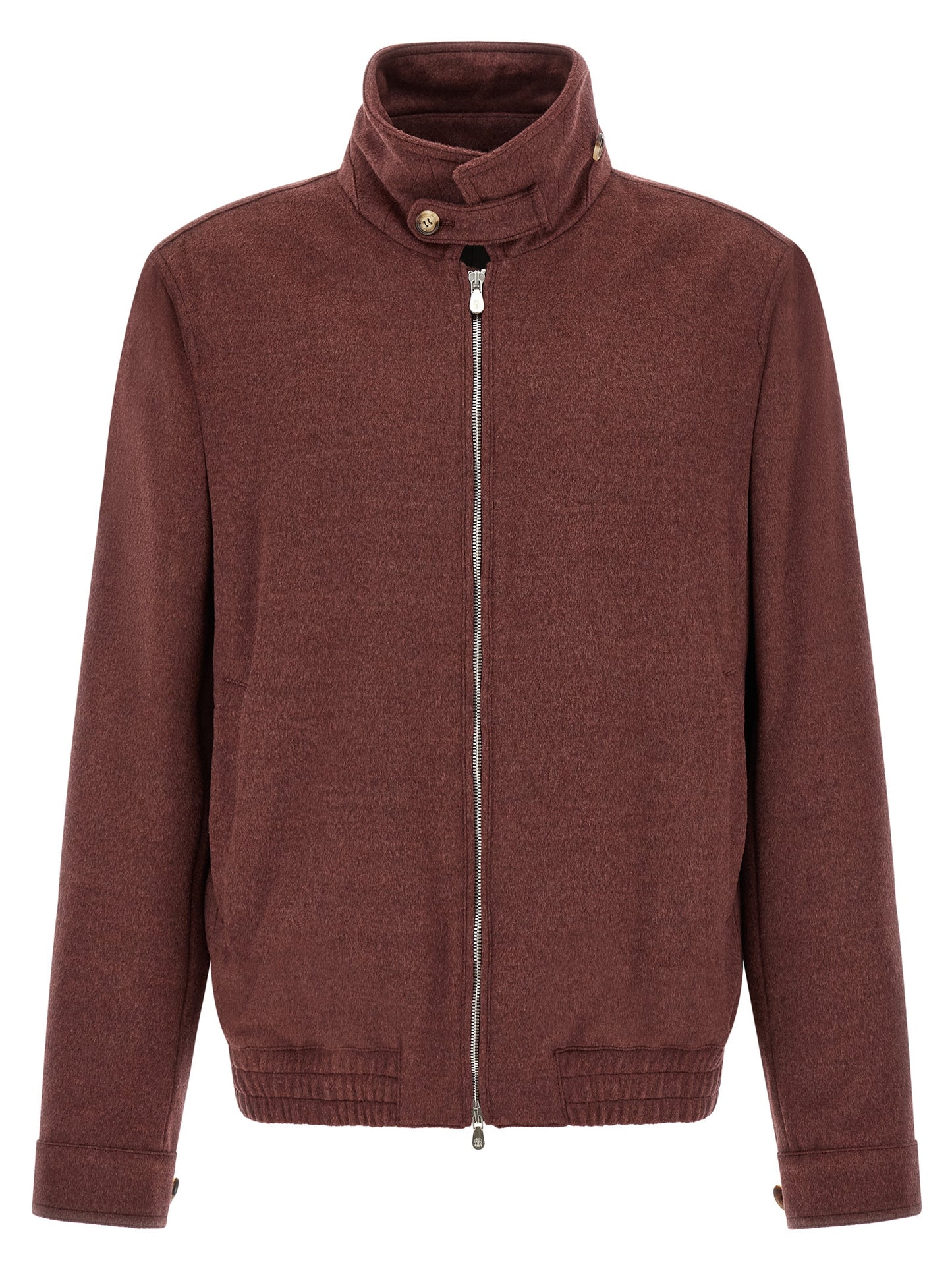Bomber Jacket by Brunello Cucinelli for men in virgin wool bordeaux features a city-ready silhouette, detailed with and a city-ready shirt-collar neckline.