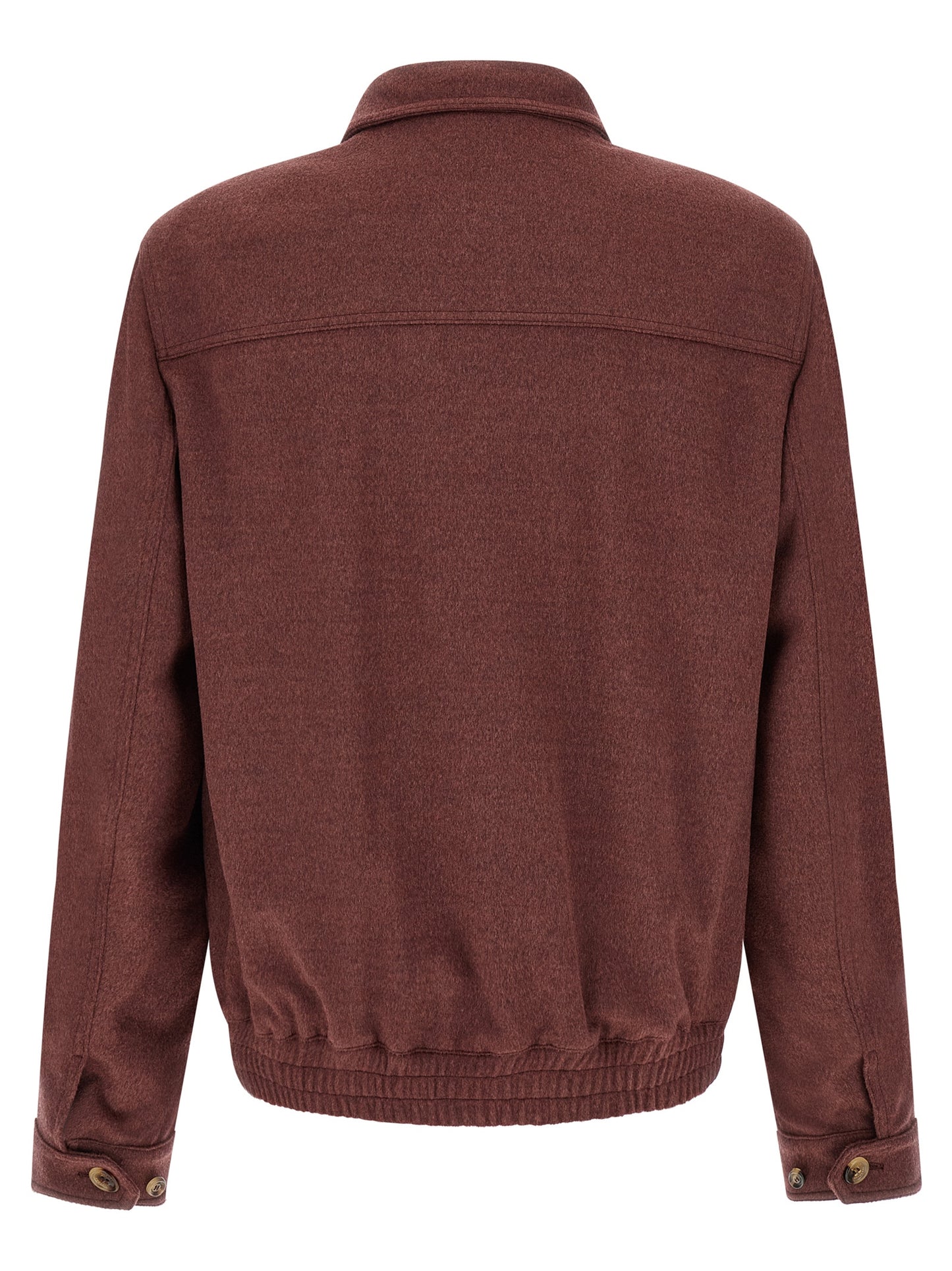 Bomber Jacket by Brunello Cucinelli for men in virgin wool bordeaux features an on trend silhouette, showcasing refined and a sophisticated shirt-collar neckline for a truly on trend finish.