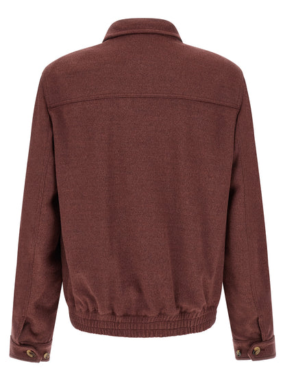 Bomber Jacket by Brunello Cucinelli for men in virgin wool bordeaux features an on trend silhouette, showcasing refined and a sophisticated shirt-collar neckline for a truly on trend finish.
