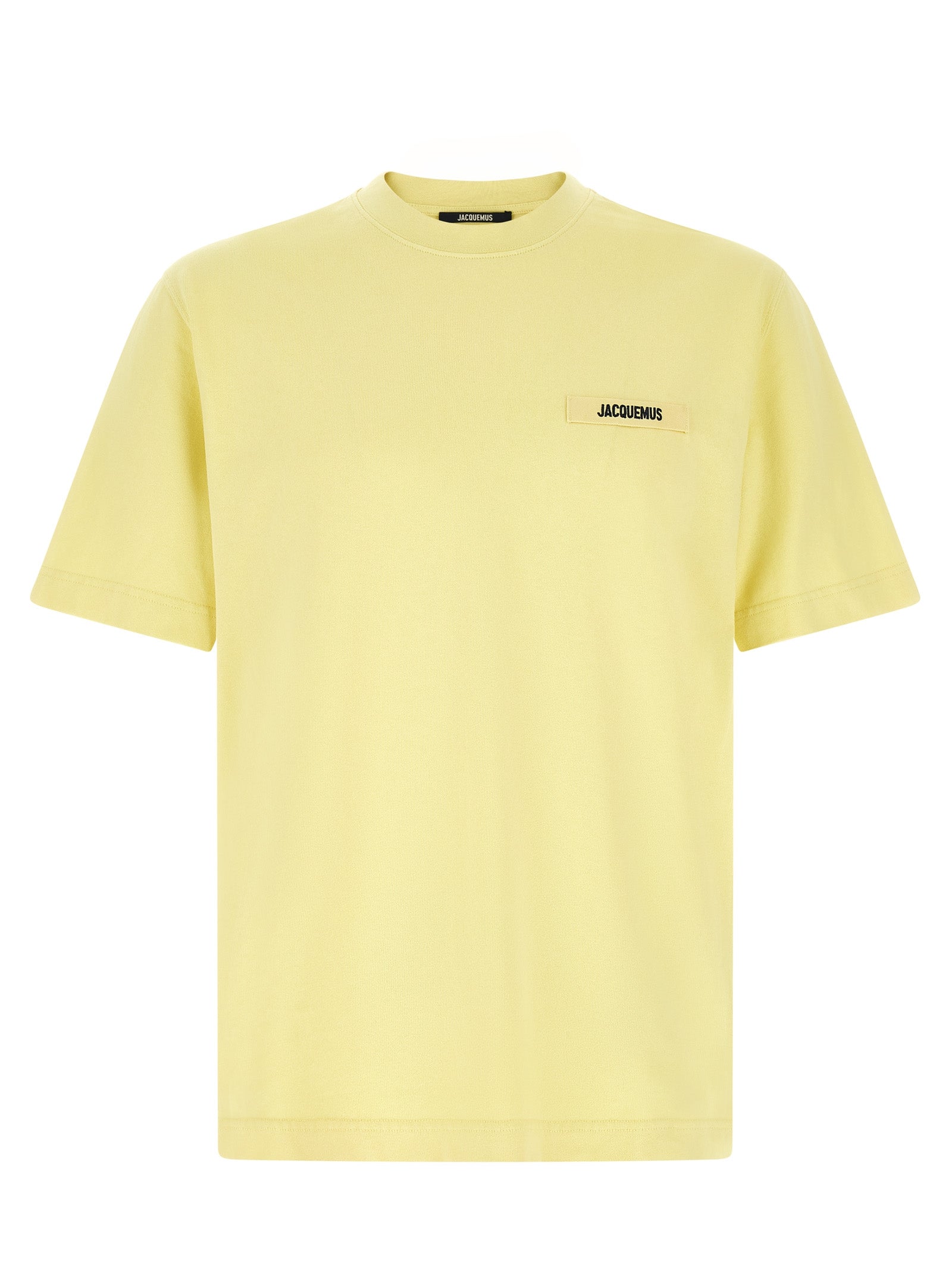 T-Shirt by Jacquemus for men in organic cotton bicolour, yellow & signature showcases a chic silhouette, artfully detailed with a chic crew neckline and short-sleeve for a chic finish.