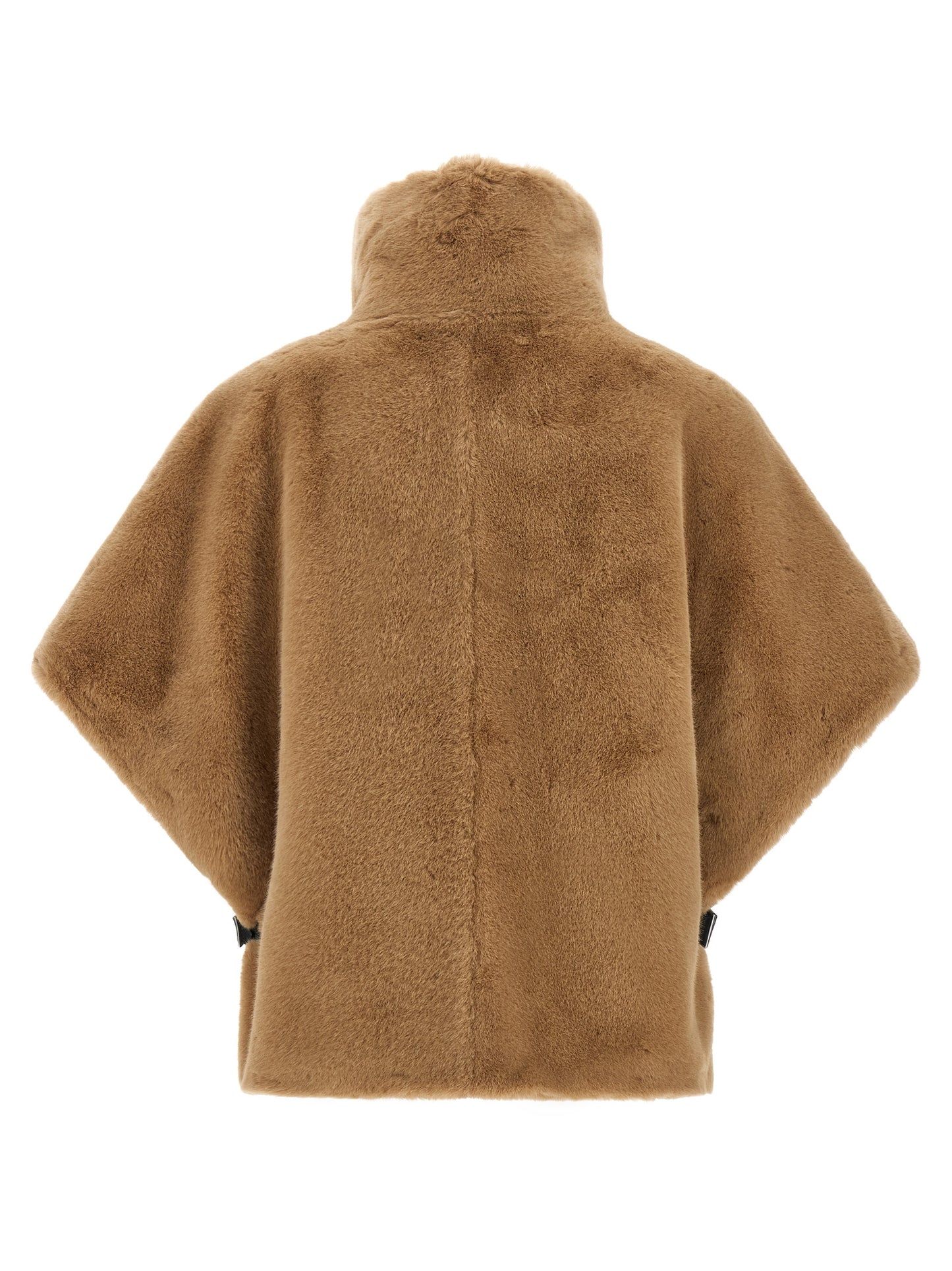 Cape by PINKO for women in polyester leather & fur beige, black, camel & silver showcases a enveloping silhouette, elegantly detailed with a enveloping wrap high-neck neckline and premium .