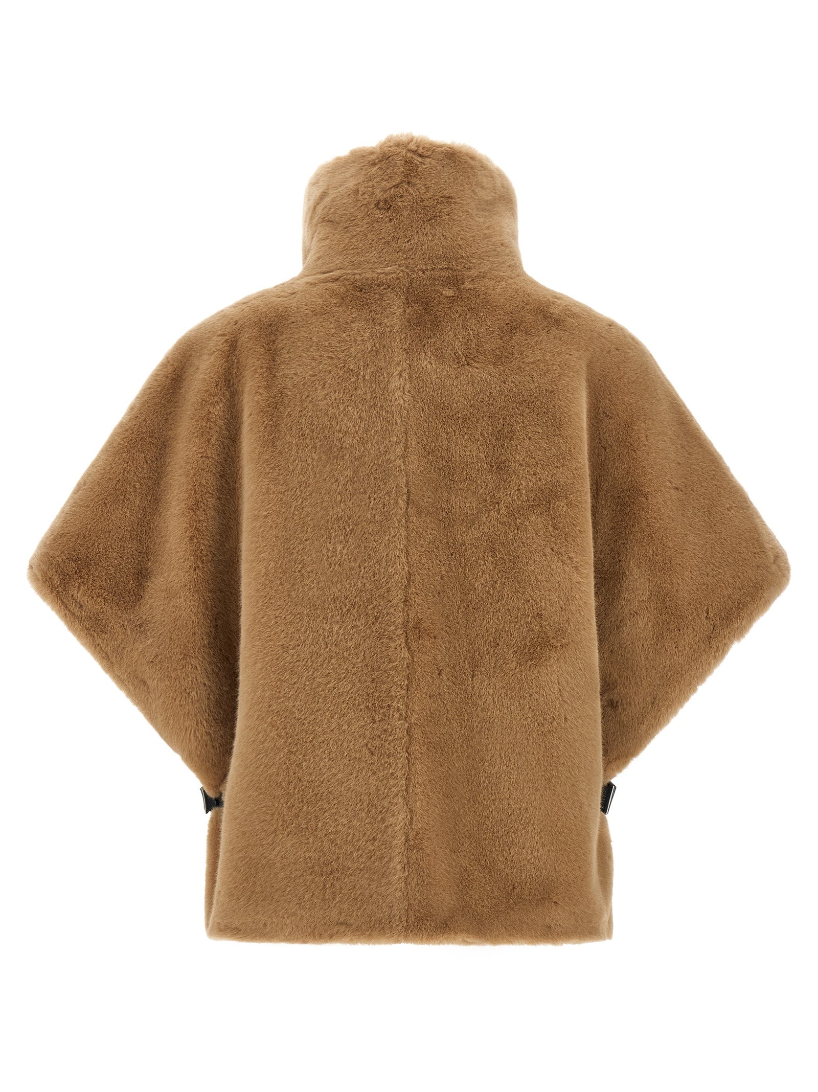 Cape by PINKO for women in polyester leather & fur beige, black, camel & silver showcases a enveloping silhouette, elegantly detailed with a enveloping wrap high-neck neckline and premium .