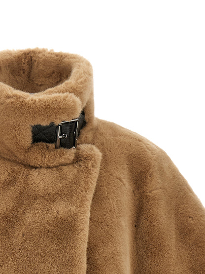 Cape by PINKO for women in polyester leather & fur beige, black, camel & silver features an captivating silhouette, showcasing a sophisticated wrap high-neck neckline and captivating for a truly captivating finish.