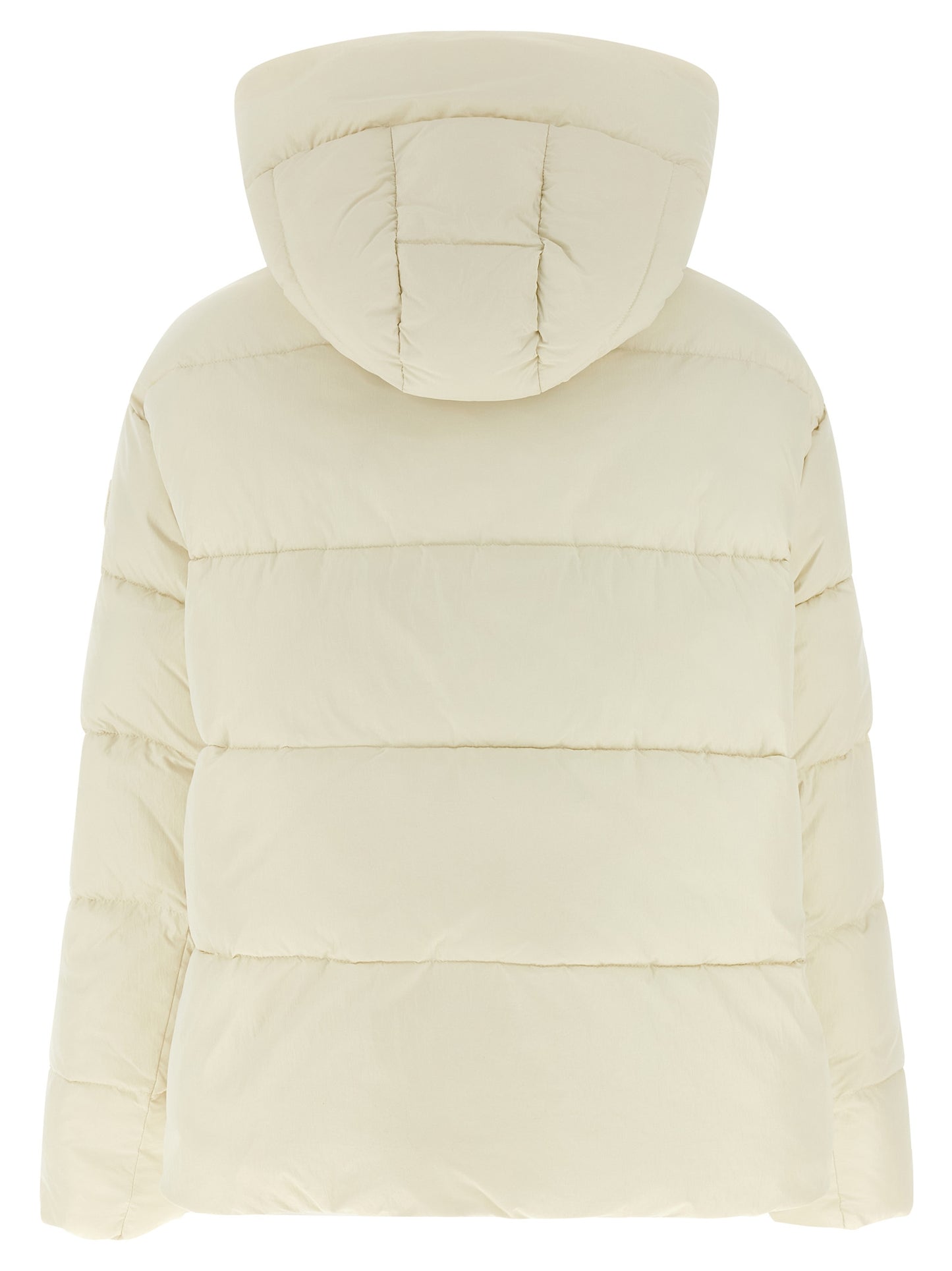 Hooded Puffer Jacket by PINKO for women in polyamide beige features a city-ready silhouette, detailed with pockets, hooded & insulated and a city-ready wrap hooded high-neck neckline.