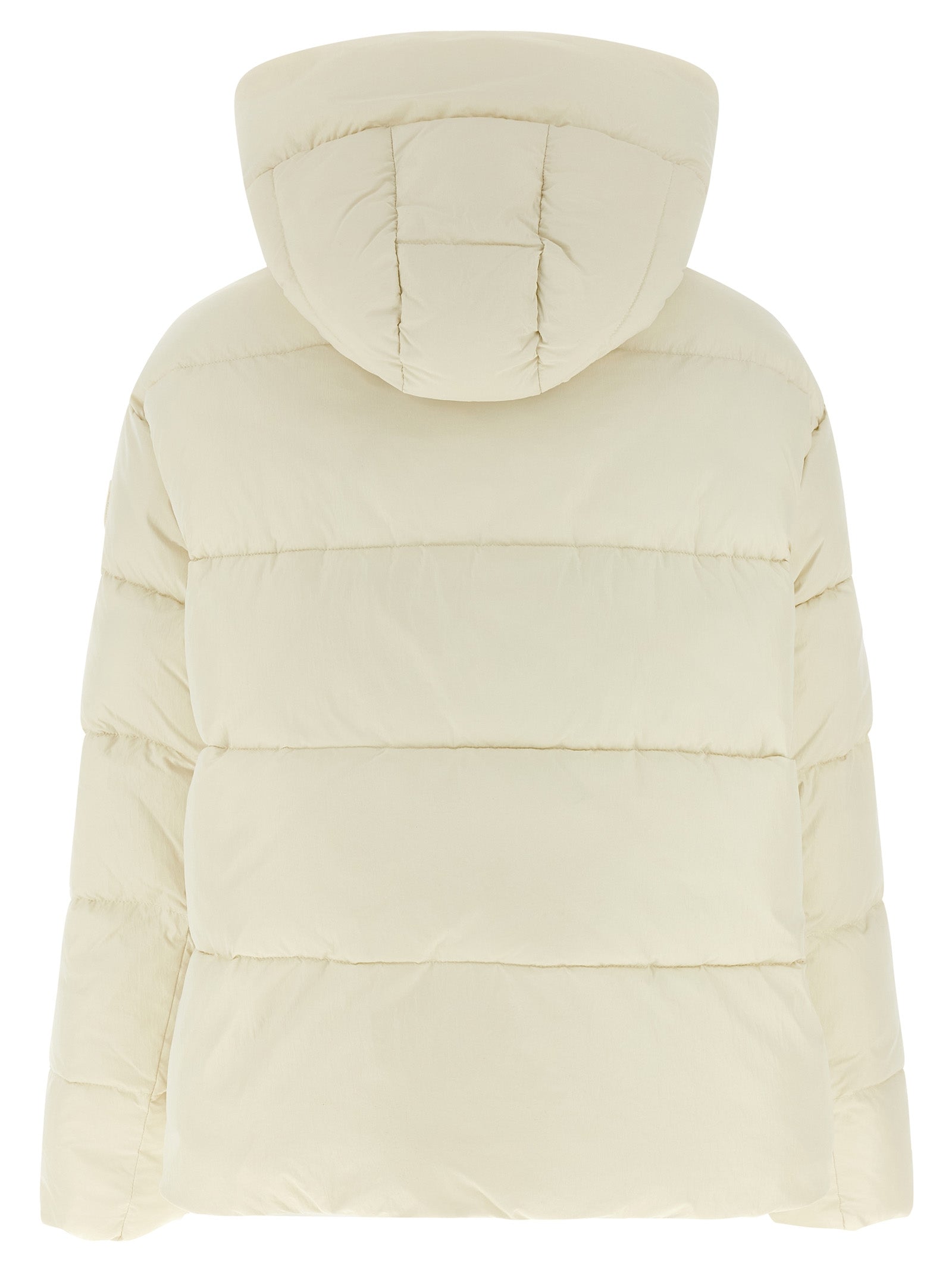 Hooded Puffer Jacket by PINKO for women in polyamide beige features a city-ready silhouette, detailed with pockets, hooded & insulated and a city-ready wrap hooded high-neck neckline.