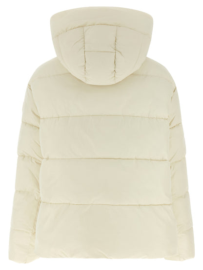 Hooded Puffer Jacket by PINKO for women in polyamide beige features a city-ready silhouette, detailed with pockets, hooded & insulated and a city-ready wrap hooded high-neck neckline.