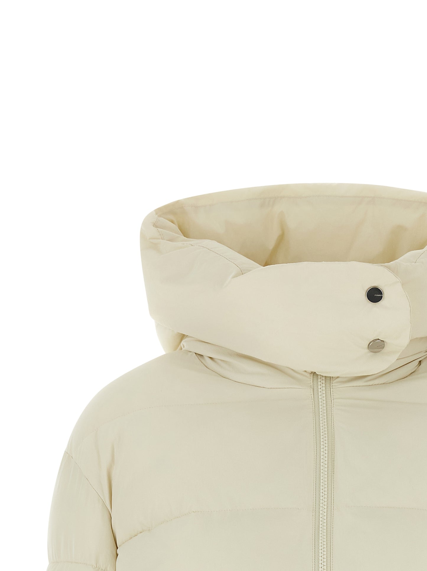 Hooded Puffer Jacket by PINKO for women in polyamide beige features an on trend silhouette, showcasing refined pockets, hooded & insulated and a sophisticated wrap hooded high-neck neckline for a truly on trend finish.