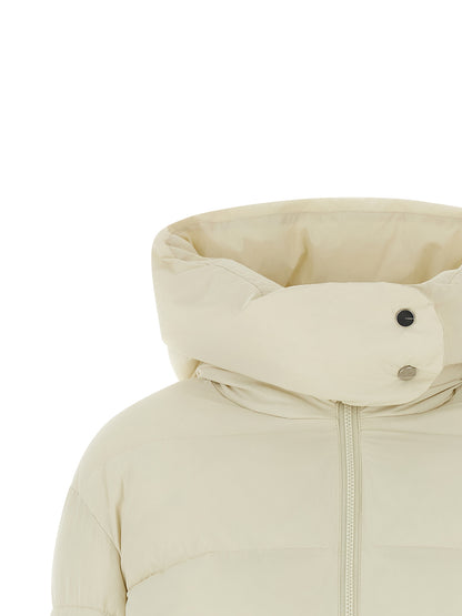 Hooded Puffer Jacket by PINKO for women in polyamide beige features an on trend silhouette, showcasing refined pockets, hooded & insulated and a sophisticated wrap hooded high-neck neckline for a truly on trend finish.
