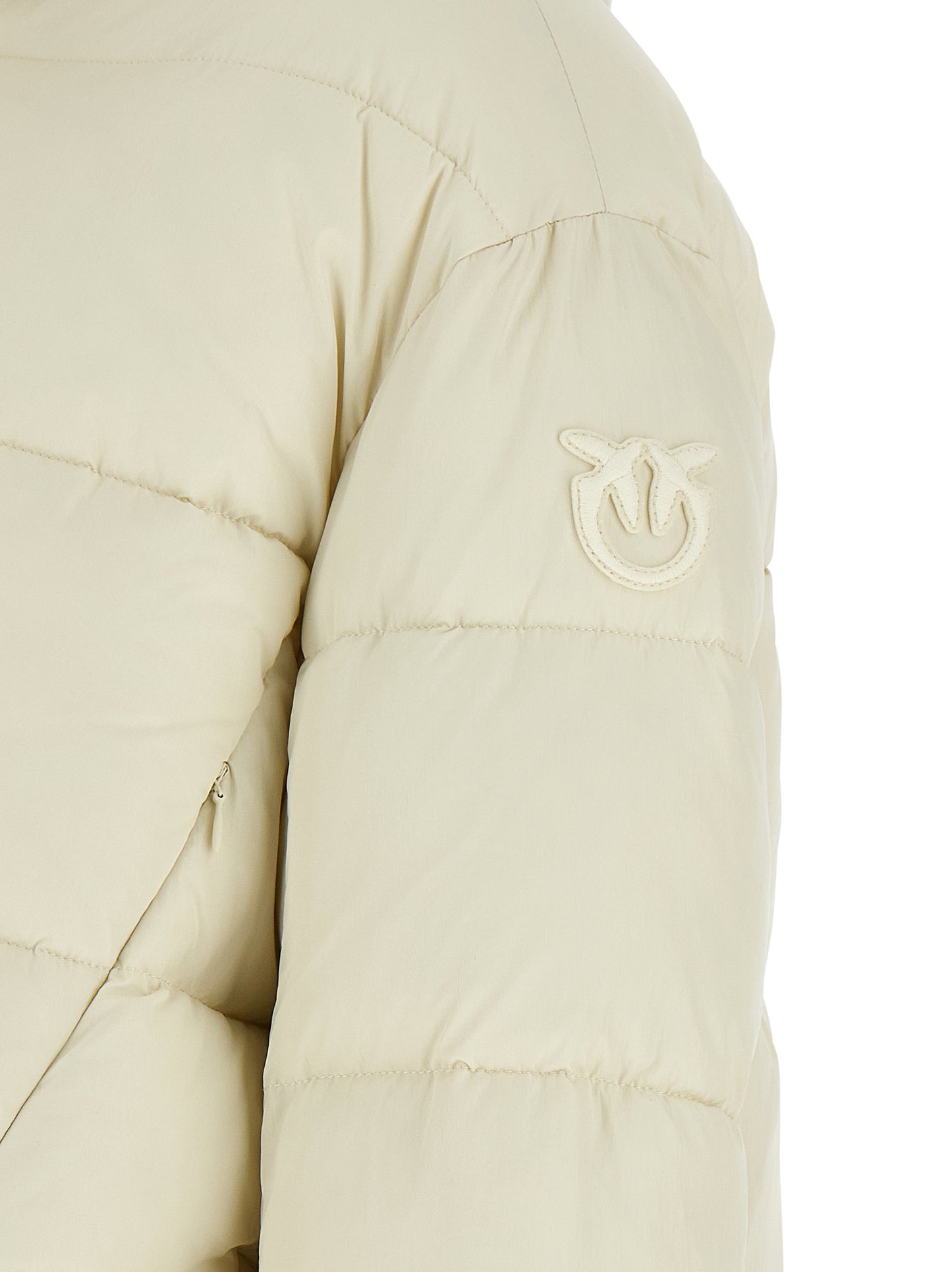 Hooded Puffer Jacket by PINKO for women in polyamide beige features a city-ready silhouette, detailed with pockets, hooded & insulated and a city-ready .
