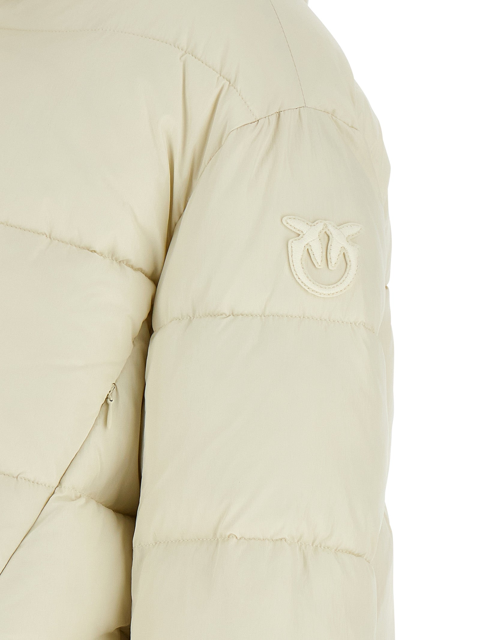 Hooded Puffer Jacket by PINKO for women in polyamide beige features a city-ready silhouette, detailed with pockets, hooded & insulated and a city-ready .
