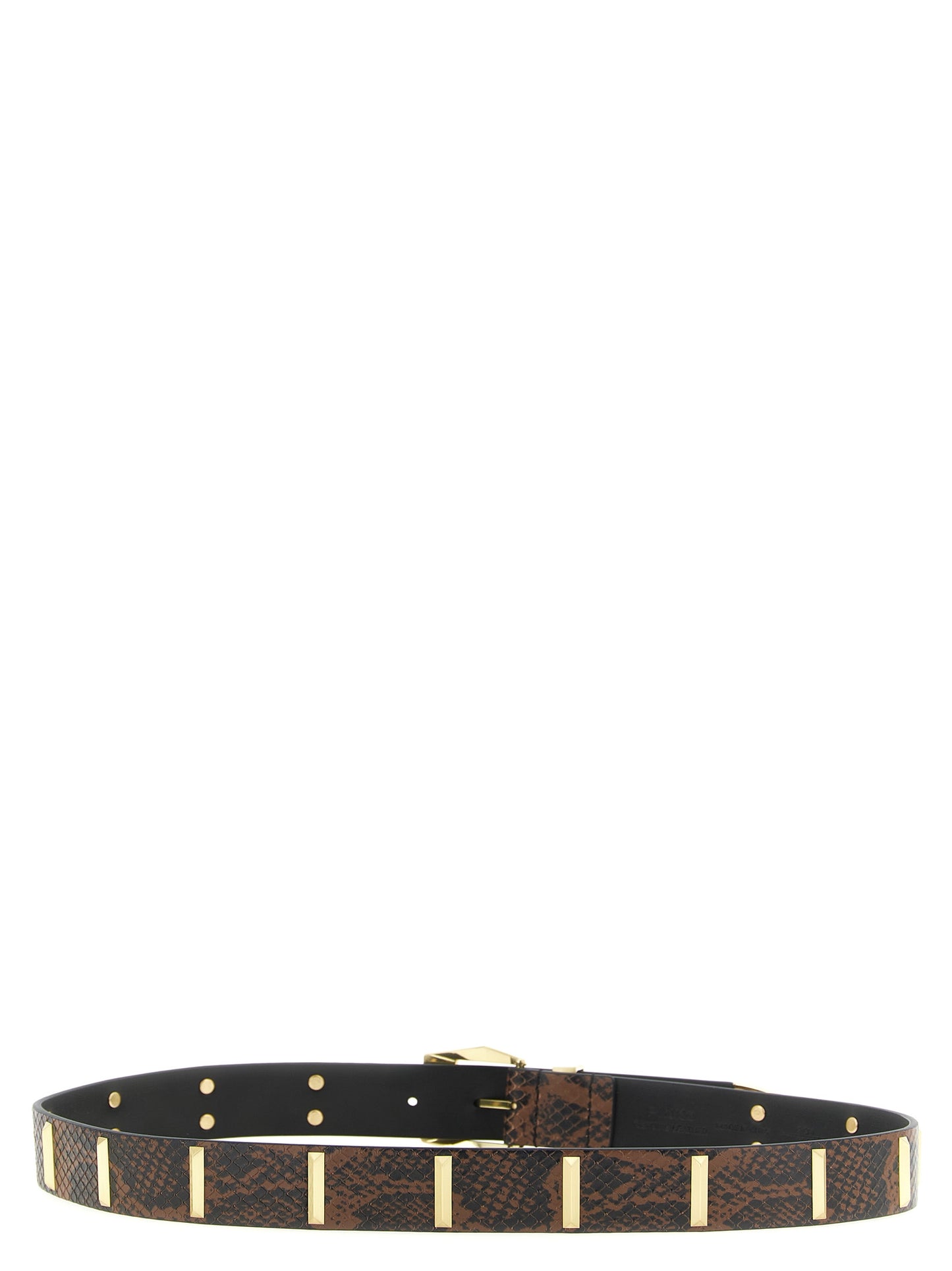 Belt by PINKO for women in bos taurus calfskin leather black, brown, gray, gold & print presents a artisanal silhouette from the Bos Taurus Calfskin Leather Belt collection, showcasing an artisanal design and refined craftsmanship for a artisanal look.