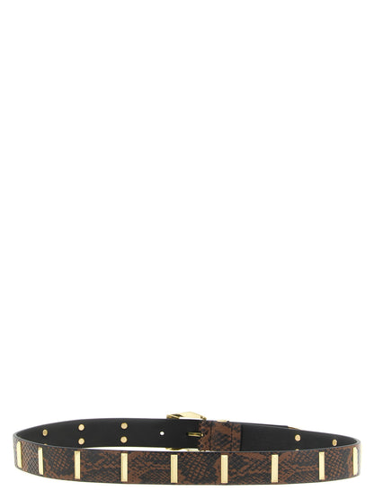 Belt by PINKO for women in bos taurus calfskin leather black, brown, gray, gold & print presents a artisanal silhouette from the Bos Taurus Calfskin Leather Belt collection, showcasing an artisanal design and refined craftsmanship for a artisanal look.