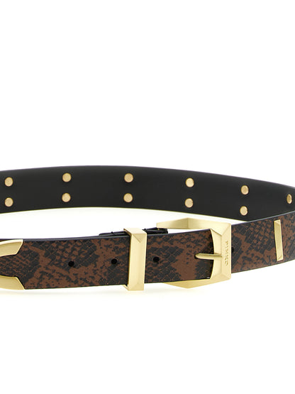 Belt by PINKO for women in bos taurus calfskin leather black, brown, gray, gold & print features a bohemian chic silhouette, showcasing the bohemian chic Bos Taurus Calfskin Leather Belt design with a sophisticated bohemian chic finish.