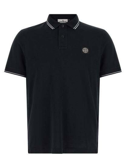 Polo Shirt by Stone Island for men in stretch organic cotton blue showcases a sharp silhouette, detailed with a refined and sharp for a sophisticated finish.