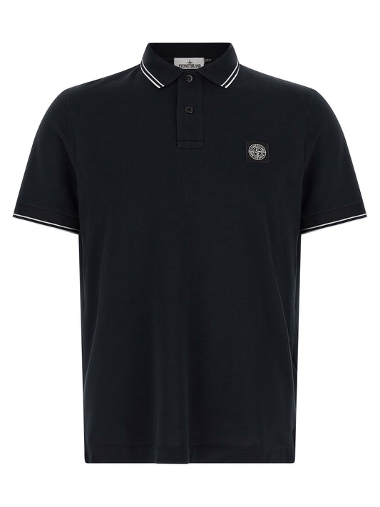Polo Shirt by Stone Island for men in stretch organic cotton blue showcases a sharp silhouette, detailed with a refined and sharp for a sophisticated finish.