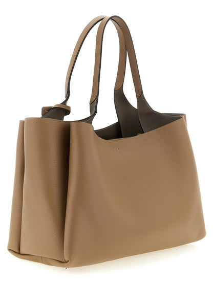 Medium Tote Bag by Tod's for women in calfskin leather brown, camel, silver & signature features a jet-set sophisticated Essence T Timeless Calfskin Leather Medium Tote Bag design with a secure hook, ample built-in-compartments, and versatile handle for a jet-set sophisticated finish.
