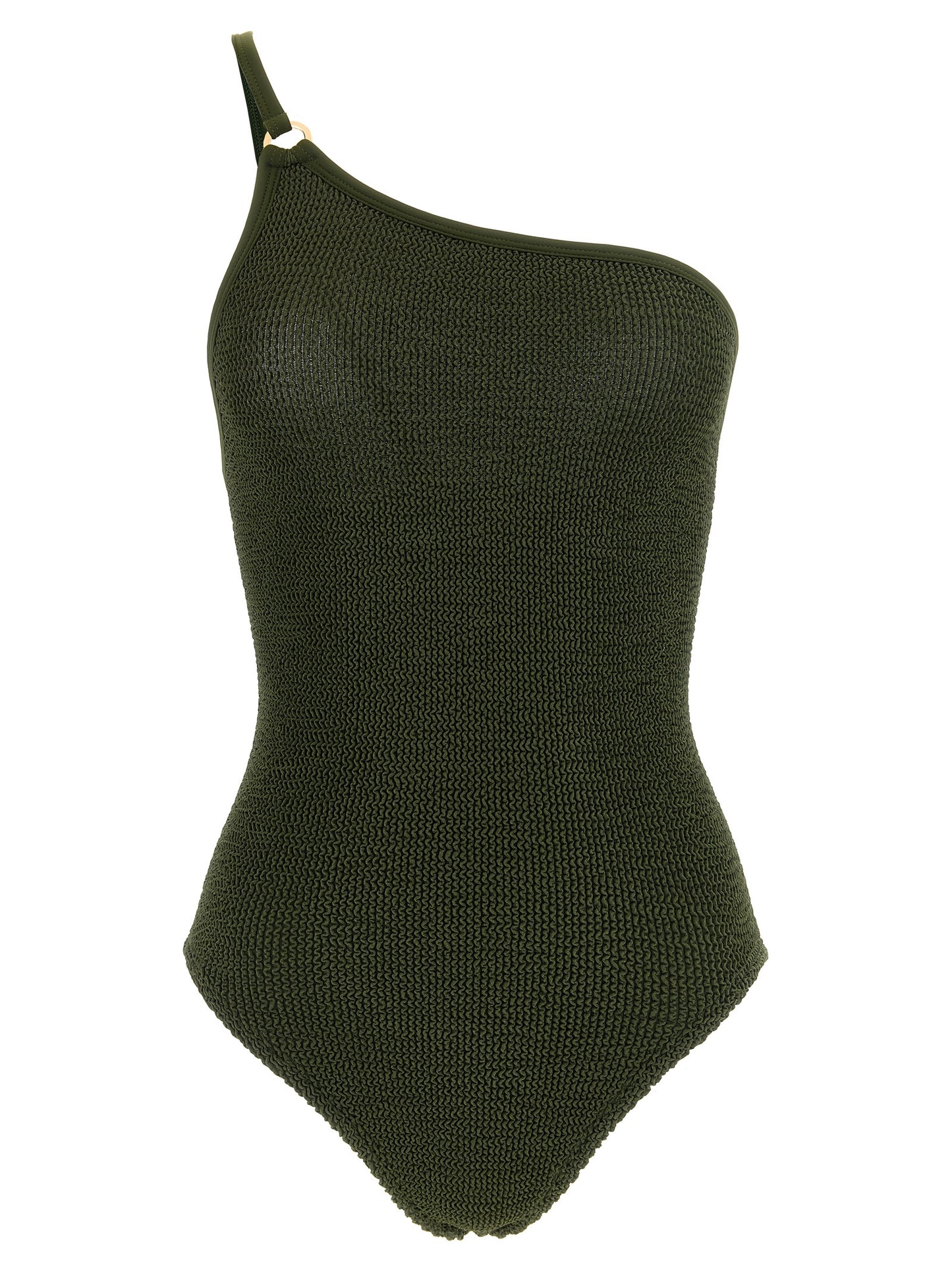 One-Piece Swimsuit by Hunza G for women in stretch polyamide bicolour, gold, green & olive features a exquisite silhouette, showcasing the exquisite design of this Women's Stretch Polyamide One-Piece Swimsuit with a exquisite fit and cut.