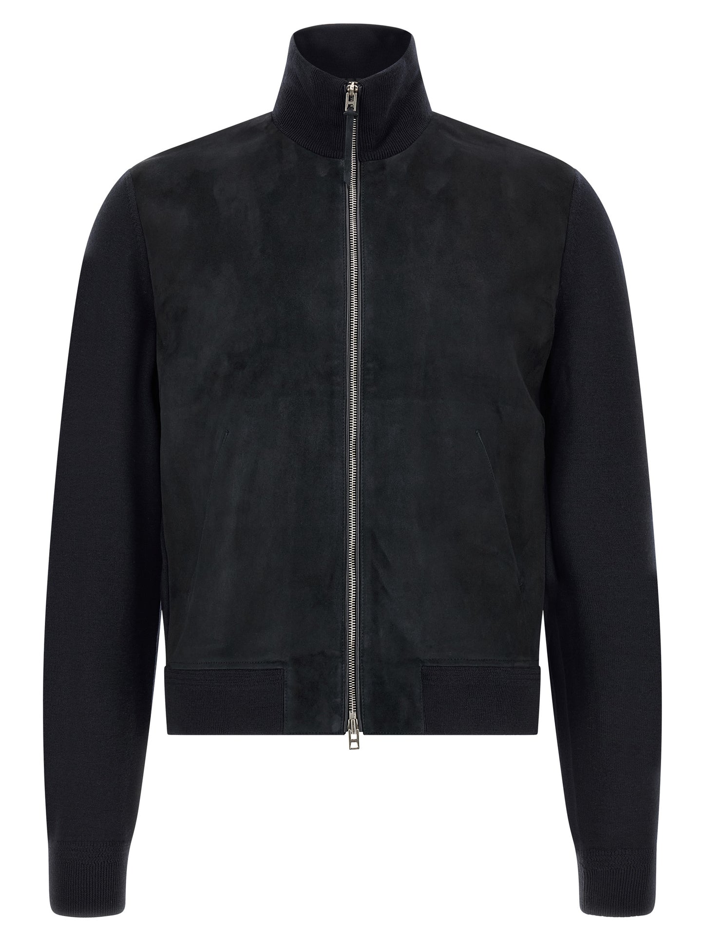 Cardigan by Tom Ford for men in merino wool & suede leather dark-blue features an impeccable silhouette, showcasing a sophisticated and detail for a truly impeccable finish.