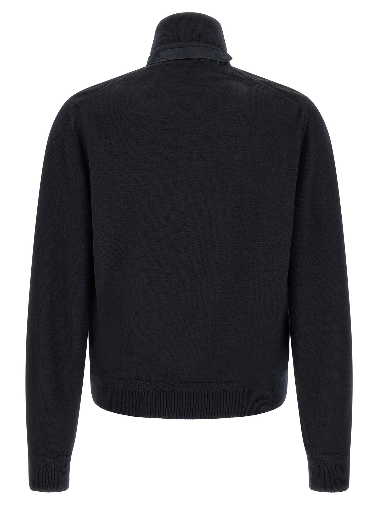 Cardigan by Tom Ford for men in merino wool & suede leather dark-blue features an crisp silhouette, showcasing a sophisticated and detail for a truly crisp finish.