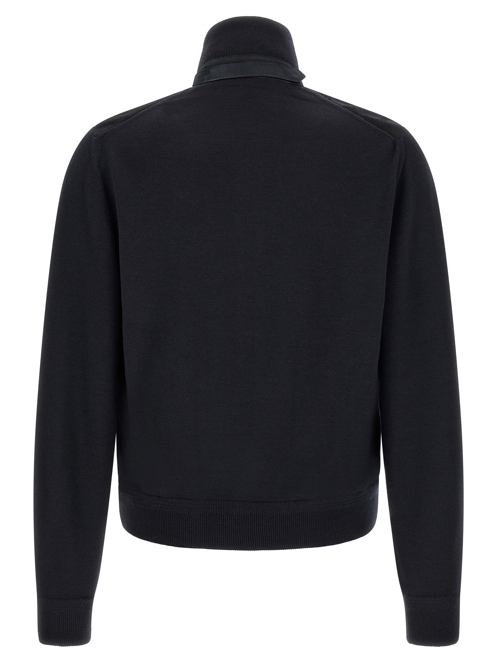 Cardigan by Tom Ford for men in merino wool & suede leather dark-blue features an crisp silhouette, showcasing a sophisticated and detail for a truly crisp finish.