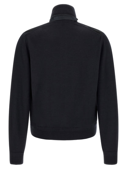 Cardigan by Tom Ford for men in merino wool & suede leather dark-blue features an crisp silhouette, showcasing a sophisticated and detail for a truly crisp finish.
