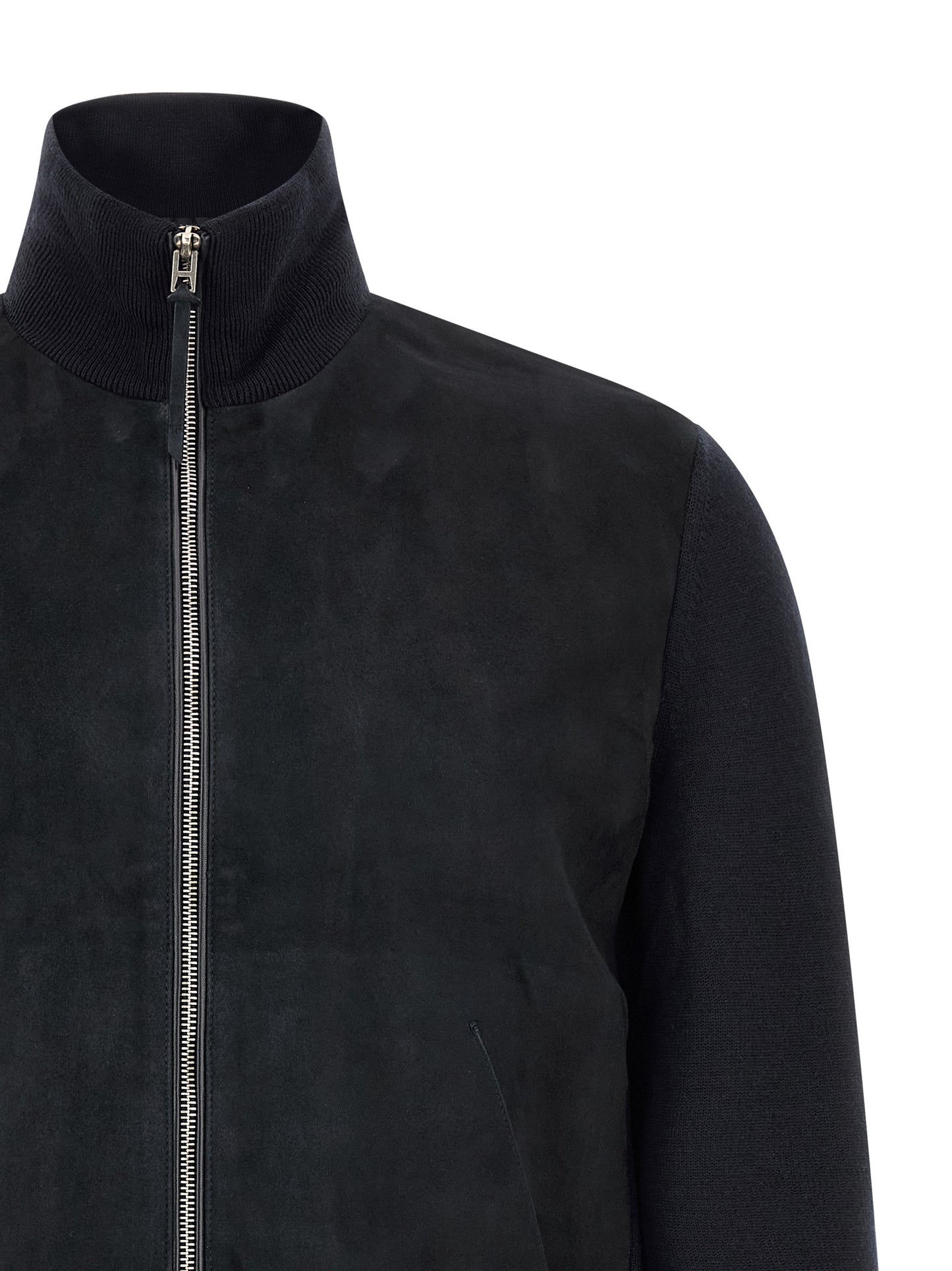 Cardigan by Tom Ford for men in merino wool & suede leather dark-blue showcases a luxurious silhouette, meticulously detailed with a sophisticated and for a refined finish.
