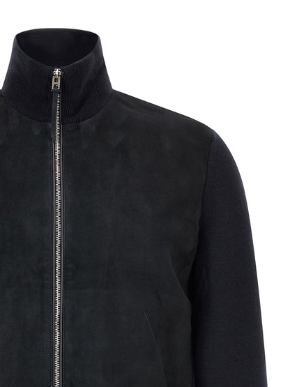 Cardigan by Tom Ford for men in merino wool & suede leather dark-blue showcases a luxurious silhouette, meticulously detailed with a sophisticated and for a refined finish.