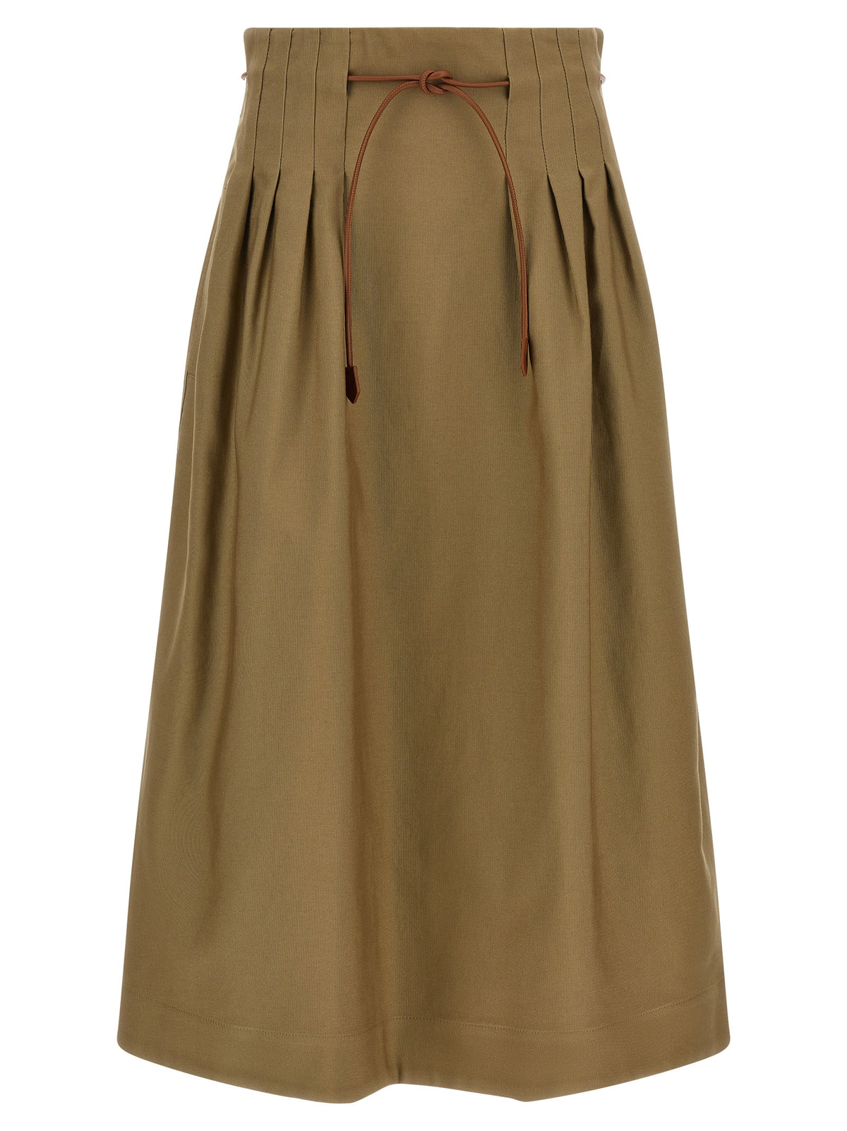 Max Mara Women's High Rise Leather & Cotton Skirt - Bicolour Brown Green Khaki