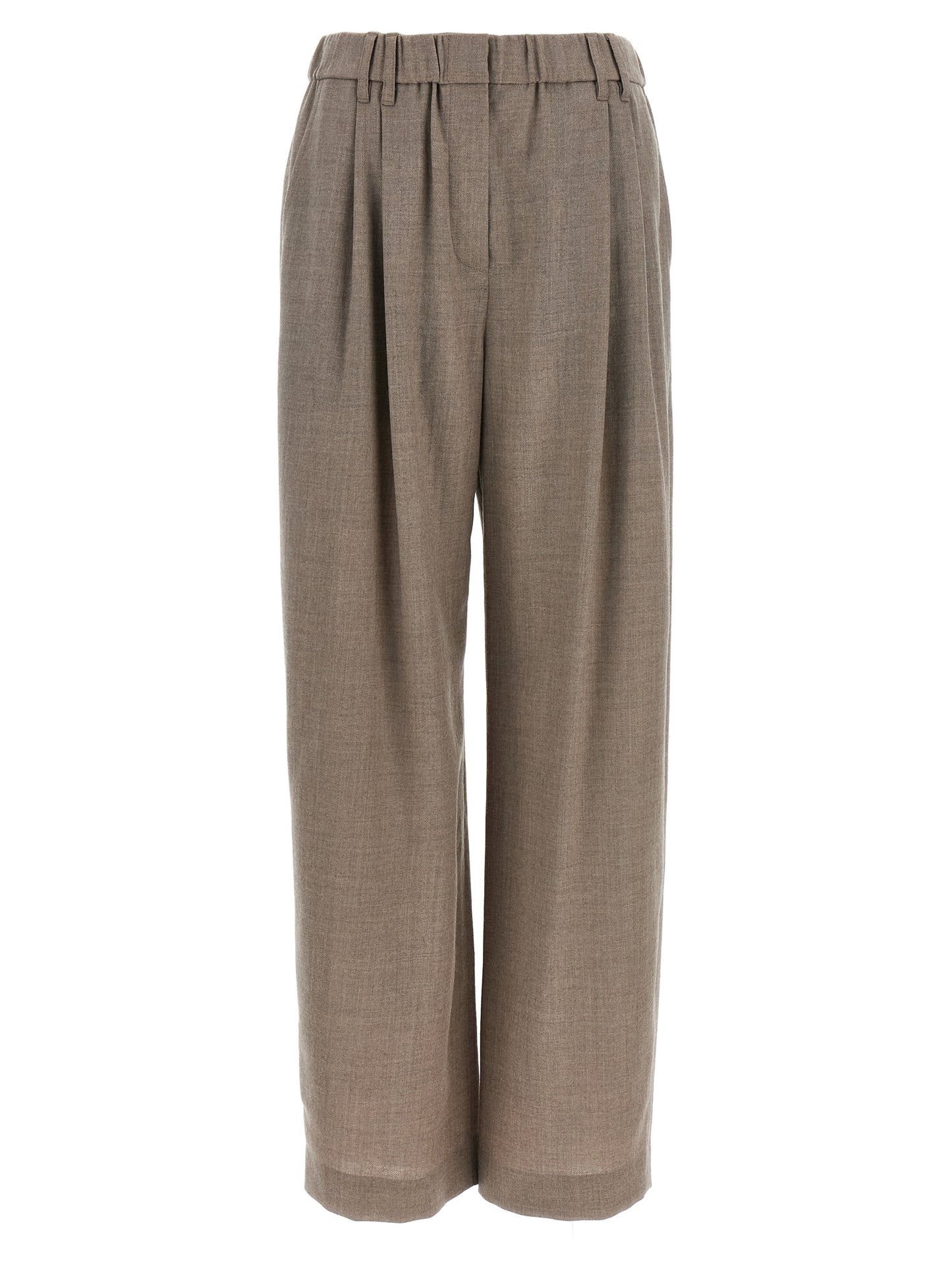 Trousers by Brunello Cucinelli for women in virgin wool white features a tailored silhouette with a tailored relaxed-fit & wide, defined by its long and a sophisticated .