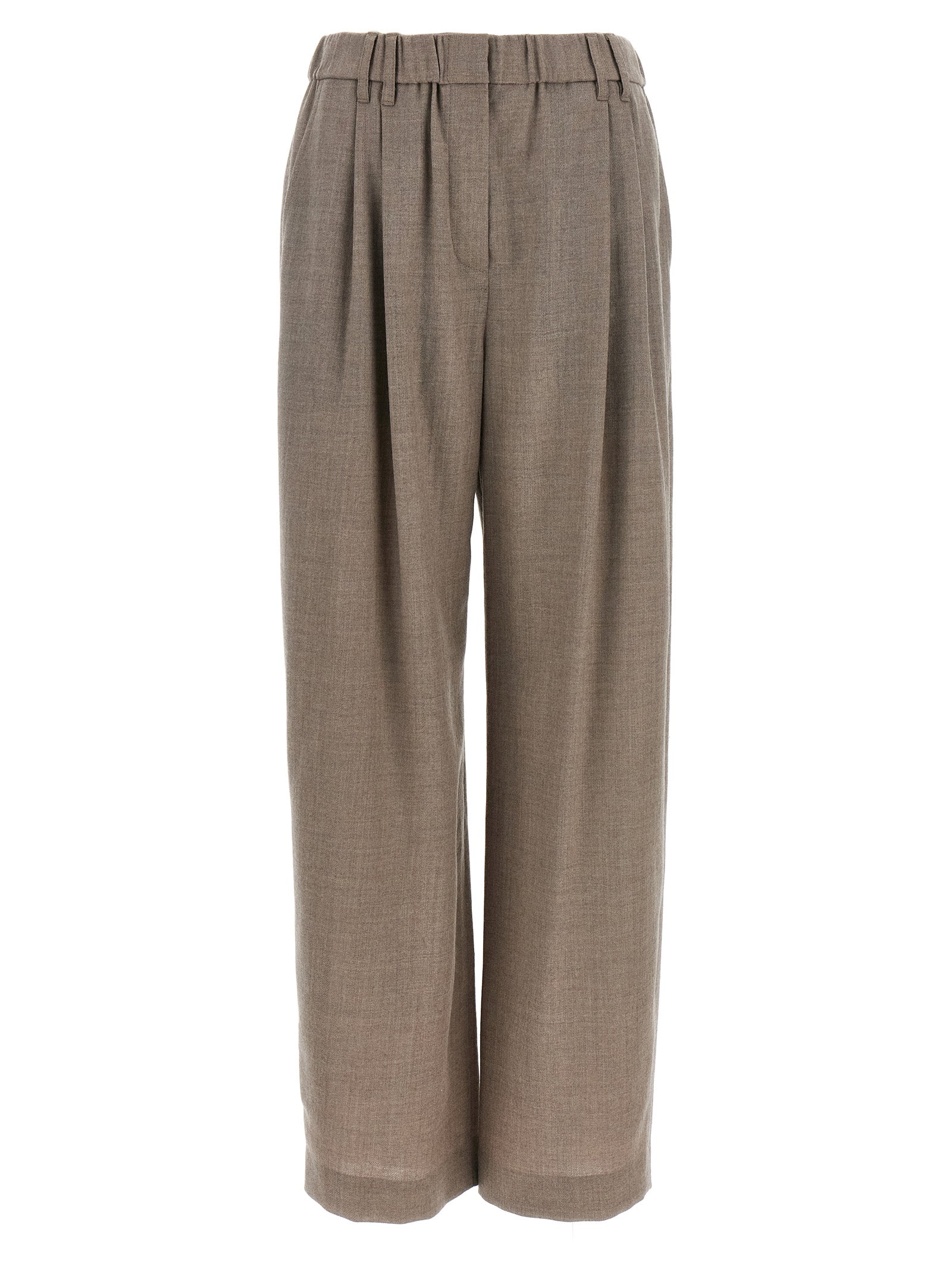 Trousers by Brunello Cucinelli for women in virgin wool white features a tailored silhouette with a tailored relaxed-fit & wide, defined by its long and a sophisticated .