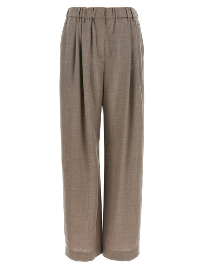 Trousers by Brunello Cucinelli for women in virgin wool white features a tailored silhouette with a tailored relaxed-fit & wide, defined by its long and a sophisticated .