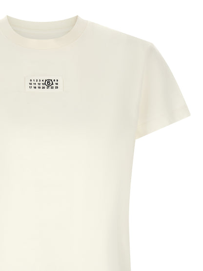 T-Shirt by MM6 Maison Margiela for women in cotton white & signature showcases a fashionable silhouette, elegantly detailed with a fashionable and for a sophisticated, high-fashion look.