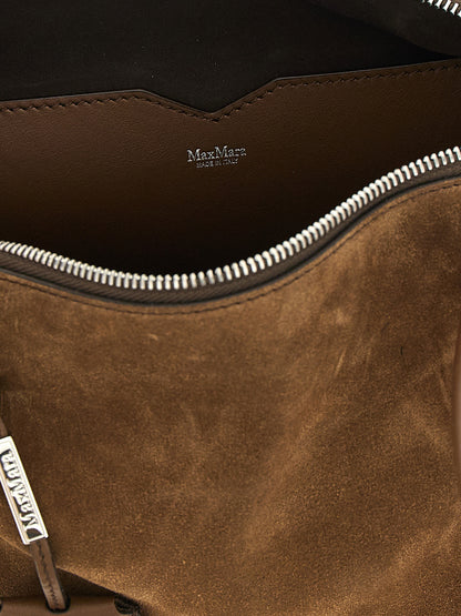 Shoulder Boston Bag by Max Mara for women in calfskin leather brown features a statuesque silhouette, showcasing a secure zipper and statuesque with versatile shoulder-strap & handle for a statuesque finish.