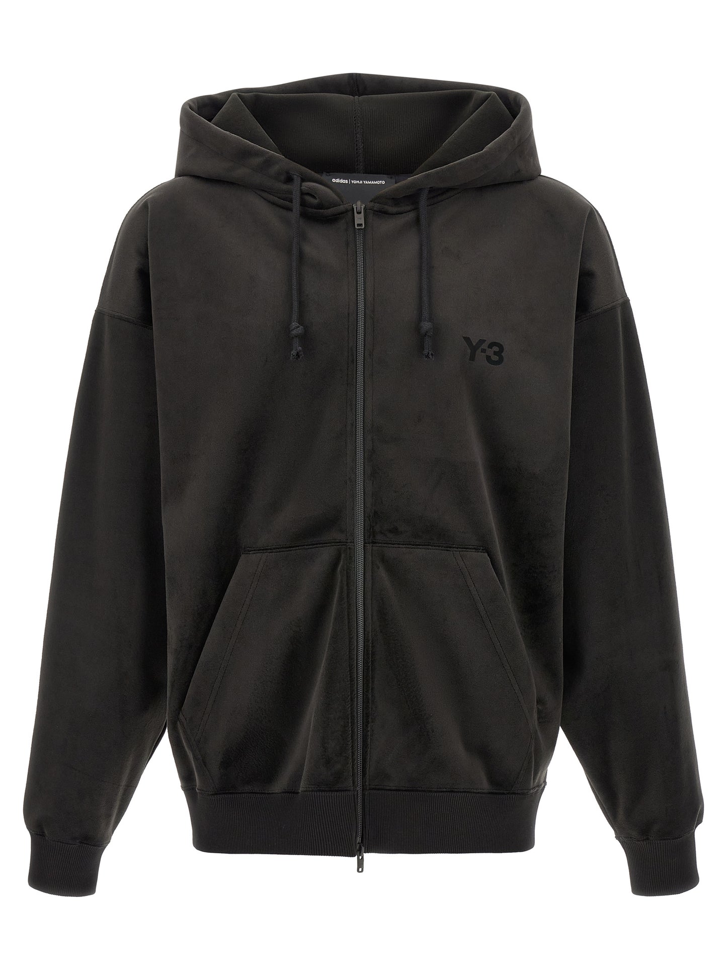 Sweatshirt Hoodie by Y-3 for men in polyester velvet black features an luminous silhouette, showcasing a sophisticated hooded neckline and for a truly luminous look.
