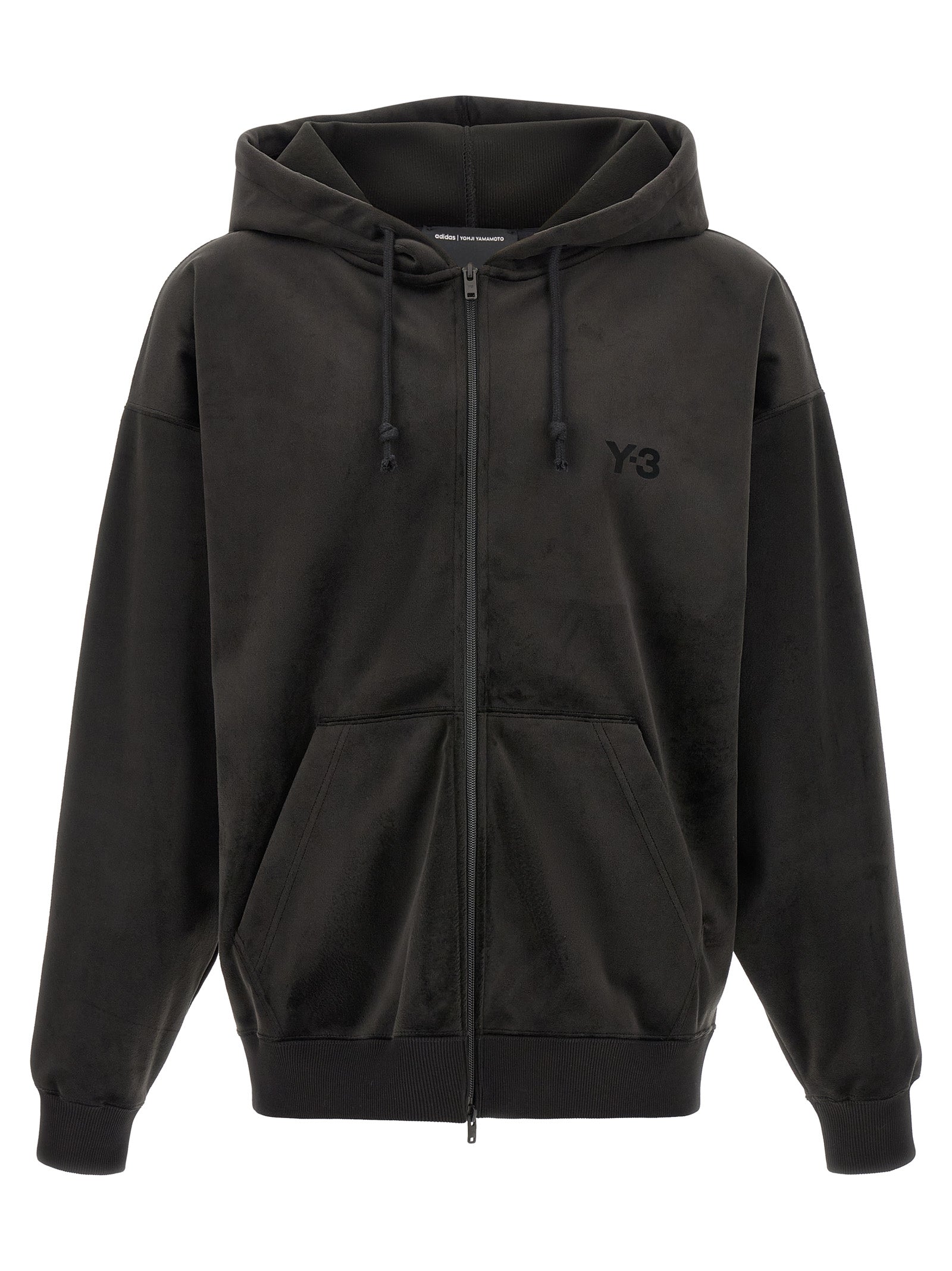 Sweatshirt Hoodie by Y-3 for men in polyester velvet black features an luminous silhouette, showcasing a sophisticated hooded neckline and for a truly luminous look.