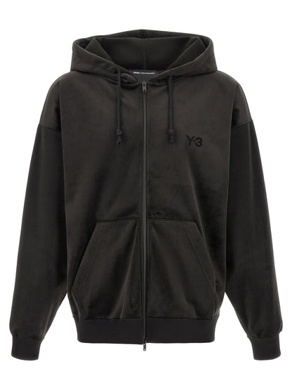 Sweatshirt Hoodie by Y-3 for men in polyester velvet black features an luminous silhouette, showcasing a sophisticated hooded neckline and for a truly luminous look.