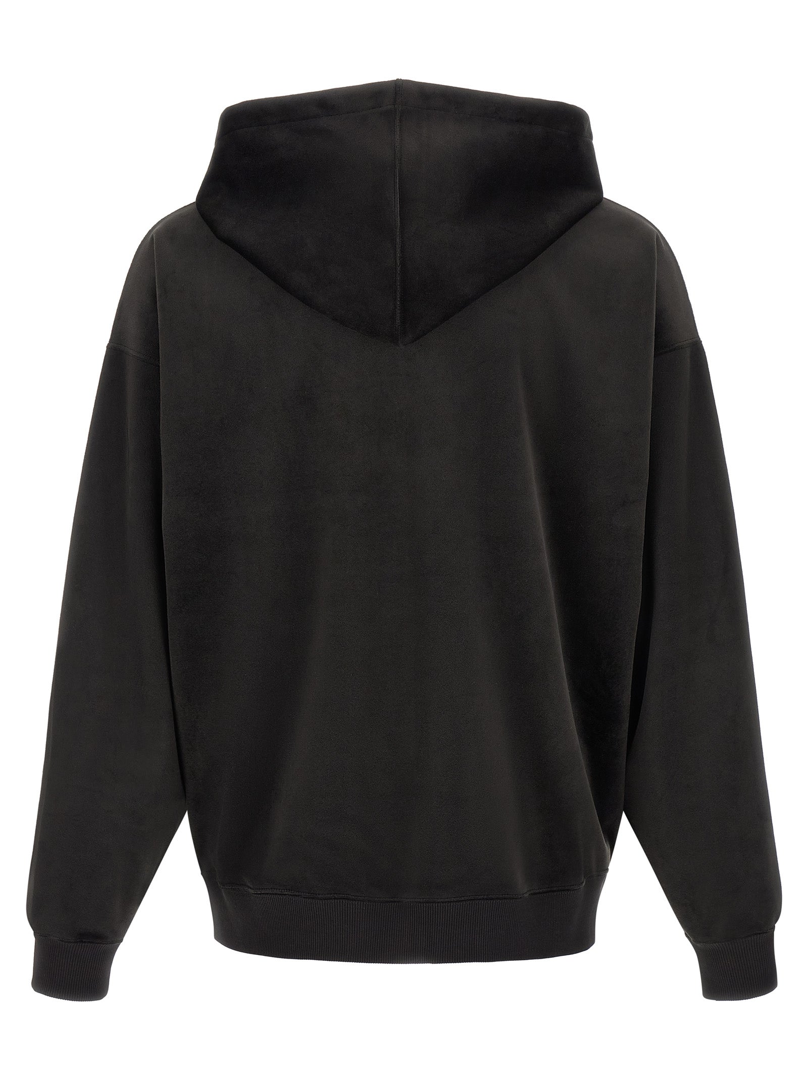 Sweatshirt Hoodie by Y-3 for men in polyester velvet black features a authentic silhouette, showcasing a sophisticated hooded neckline and authentic detail for a refined finish.