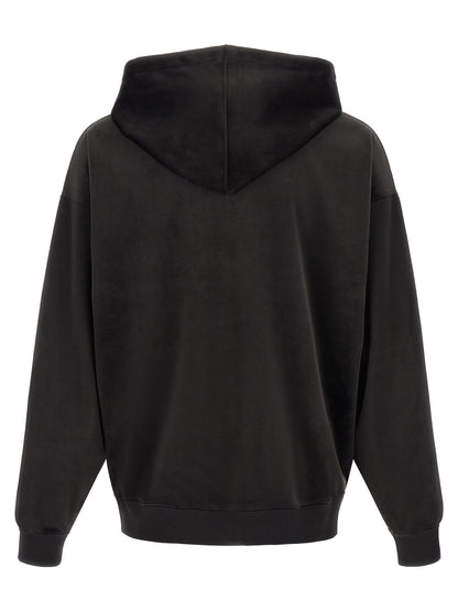 Sweatshirt Hoodie by Y-3 for men in polyester velvet black features a authentic silhouette, showcasing a sophisticated hooded neckline and authentic detail for a refined finish.