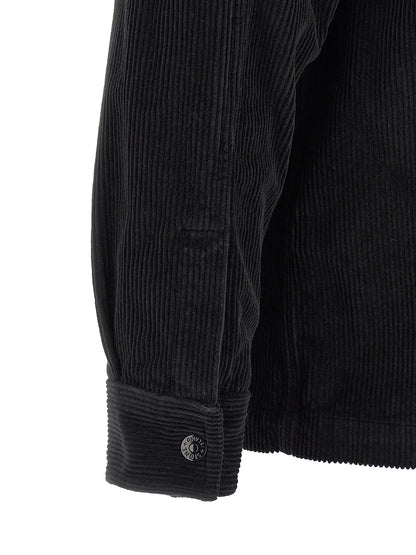 Overshirt by Stone Island for men in cotton corduroy black & signature features an architectural silhouette with a refined and elegant for a architectural look.