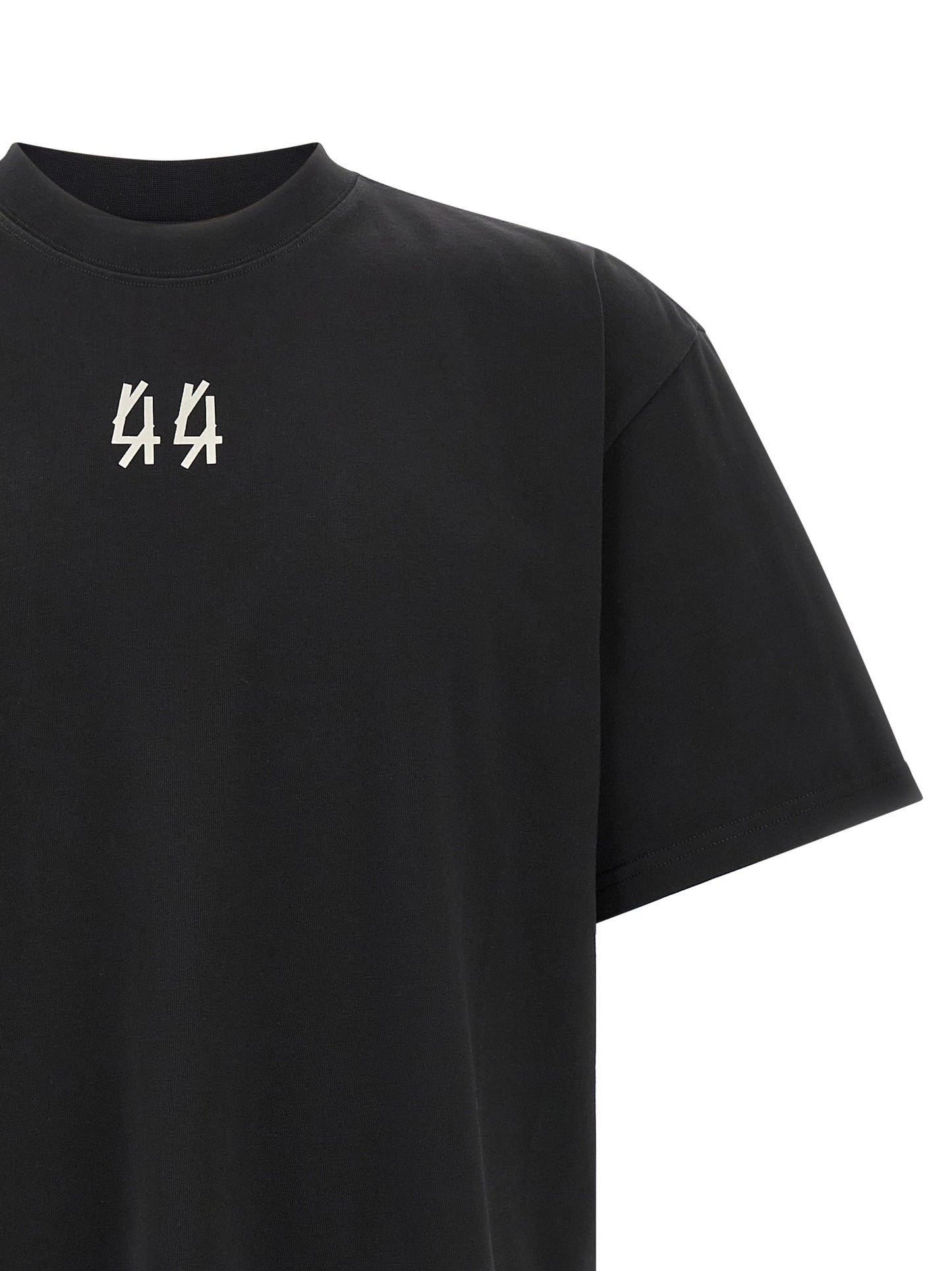 Activewear T-Shirt by 44 Label Group for men in cotton canvas black presents a kinetic silhouette, showcasing the kinetic and round neckline alongside functional for a premium, athletic look.